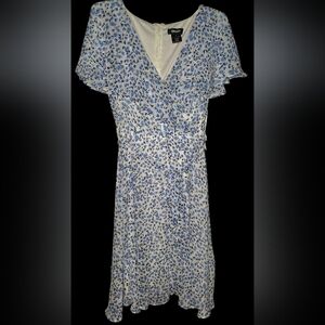 DKNY Floral Print Midi Dress in Blue and White